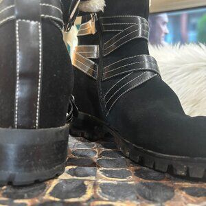 Chic Black Suede Buckle Booties – Size 11